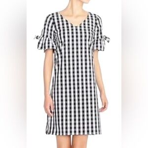 J. Crew Black/White Gingham Dress Short Sleeve with Tie and Ruffles size S